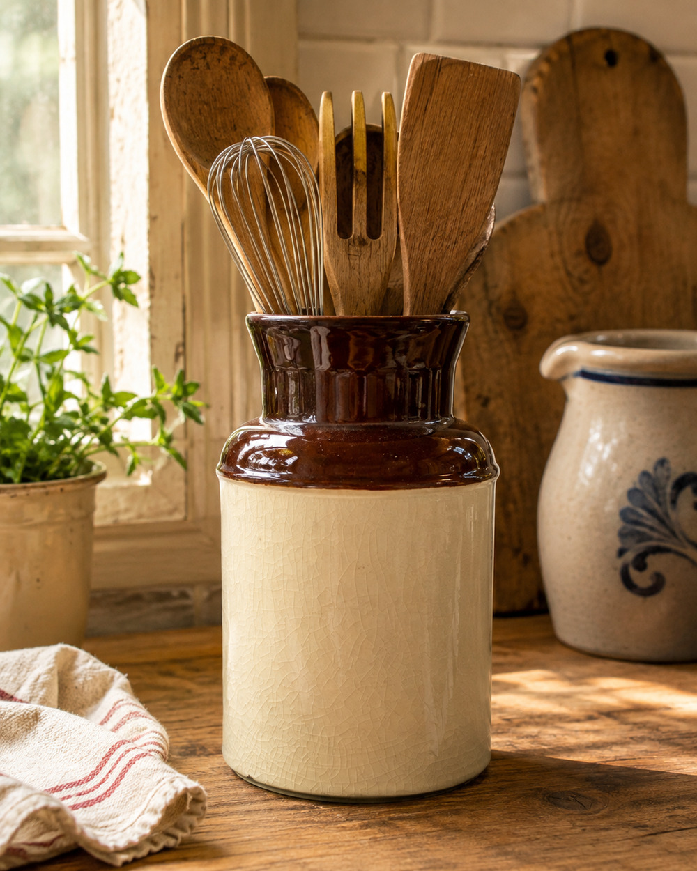 Vintage McCoy 253 Milk Can Canister Brown Cream Pottery Utensil Crock 1970s